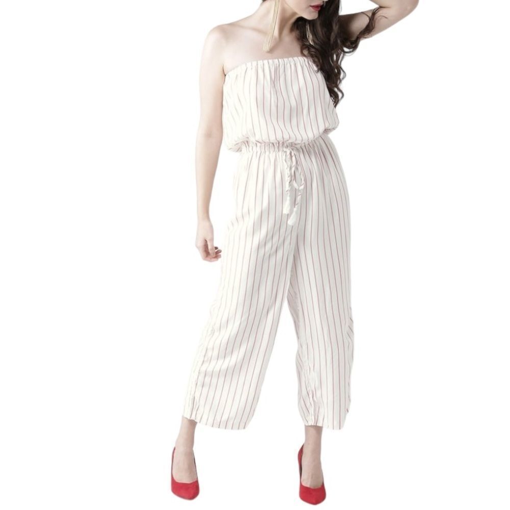 HOLLISTER Strapless Or Tube Jumpsuit Allover Vertical Striped